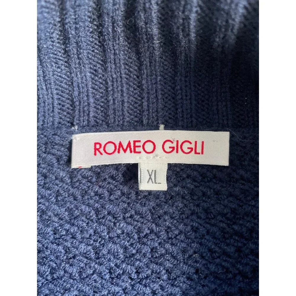 Romeo Gigli mock neck half-button collared pullover sweater Men's XL Navy Wool